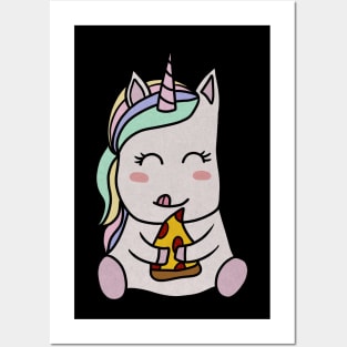 Cute Unicorn eating Pizza, Funny Pizza Lover Posters and Art